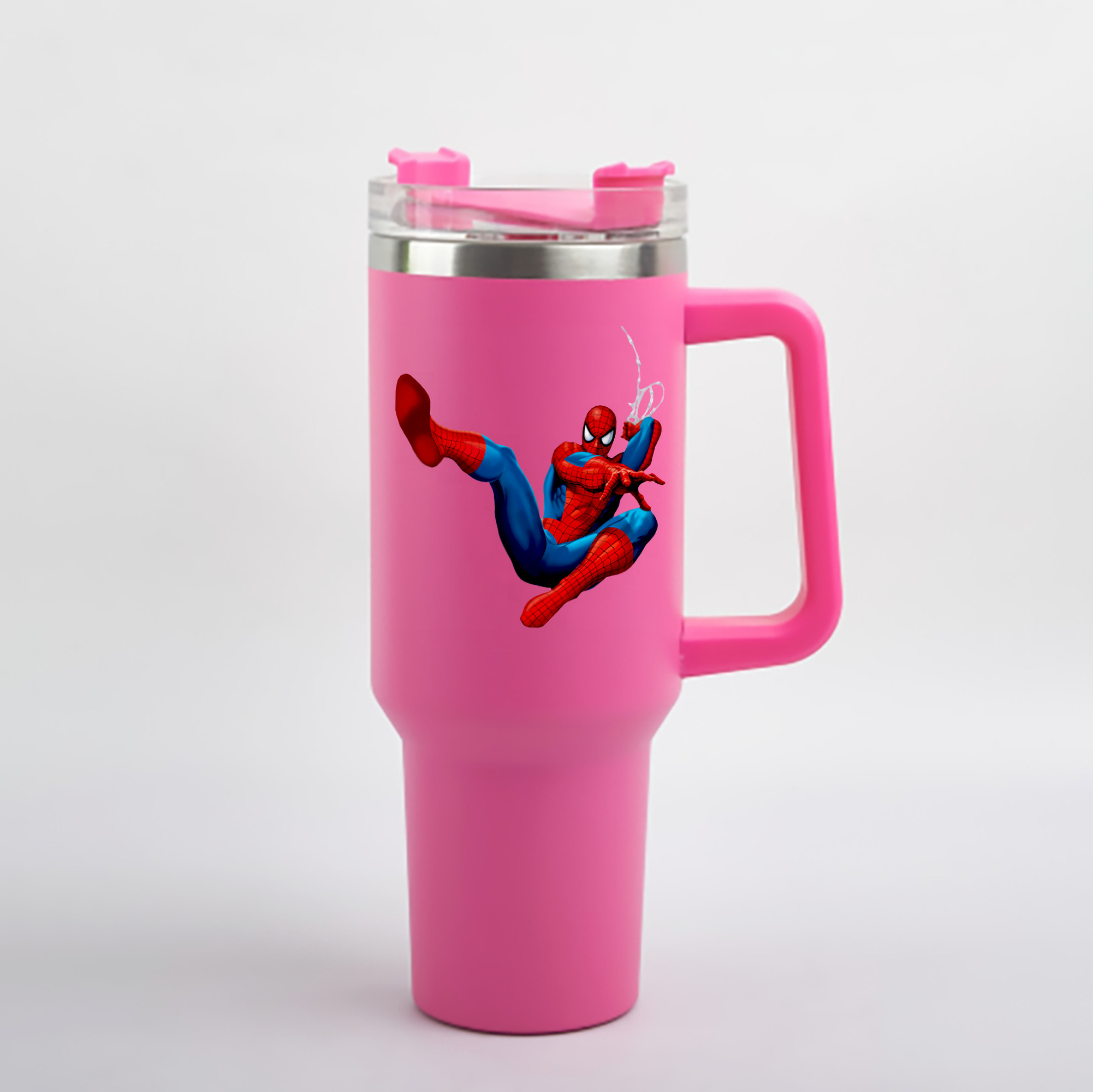 （画像用） Spider Man スパイダーマン 1200mL車用タンブラー - クリスタルステッカー（プラスチックストロー付き）